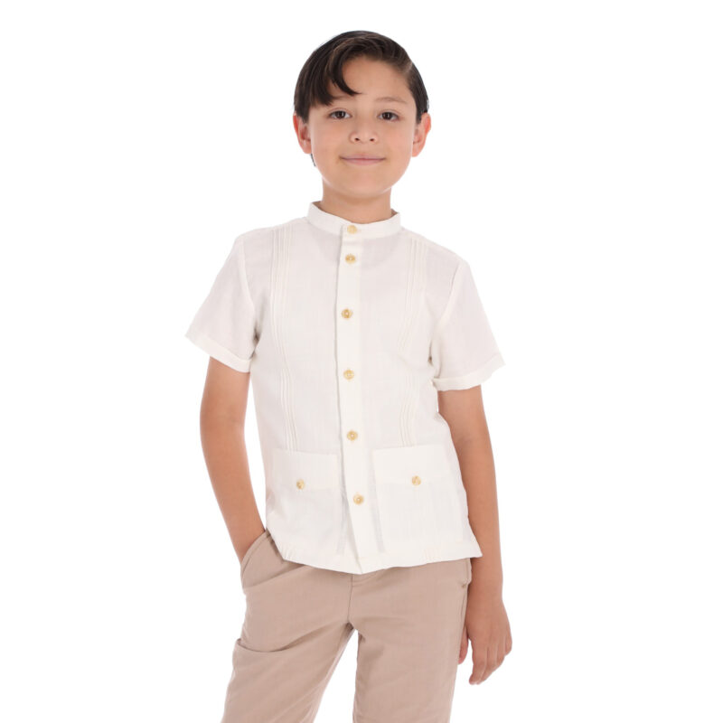 Guayabera Hueso Manga Corta  y Pantalon Jogger Caqui